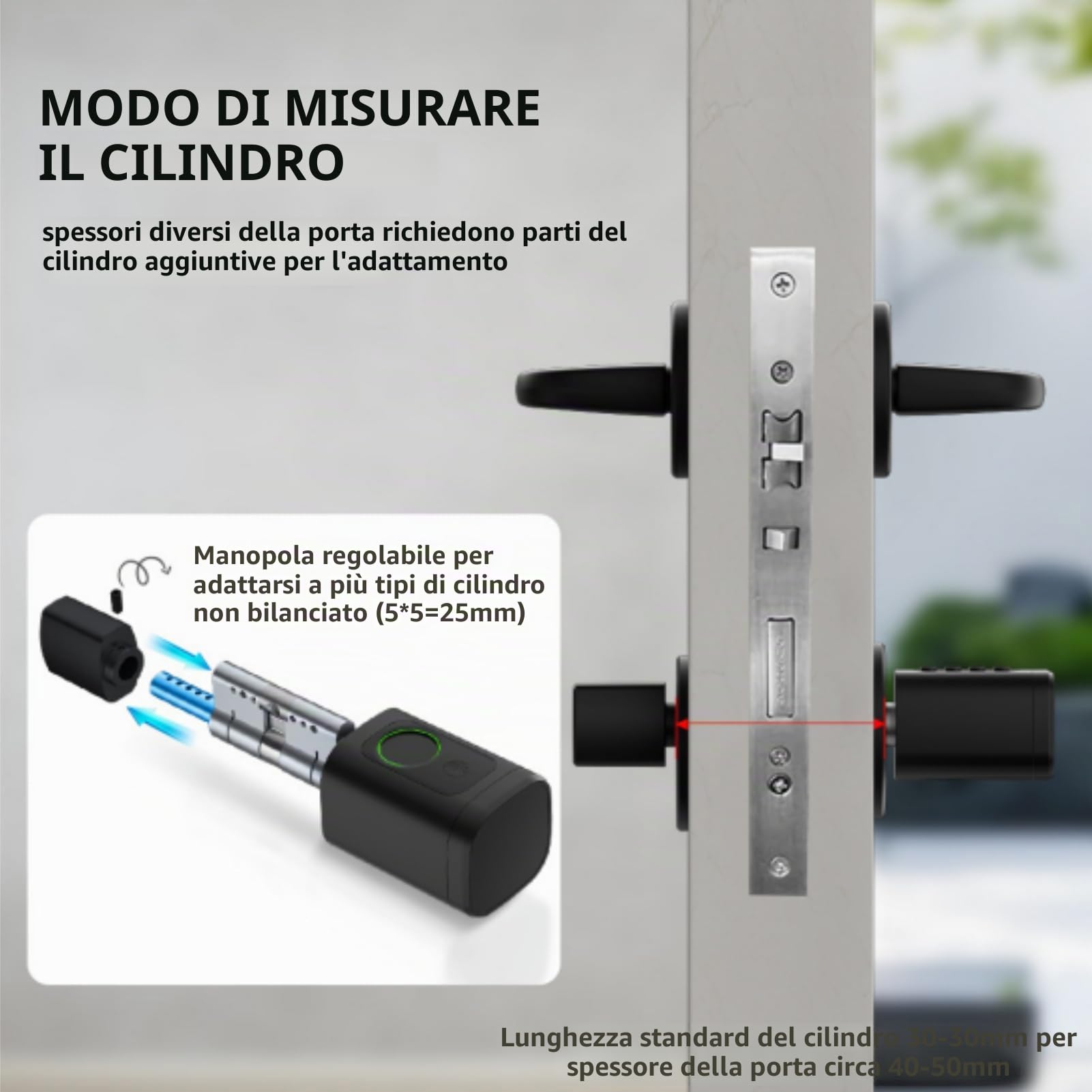 Serratura con impronte digitali, 5 in 1 Serratura intelligente con codice numerico RFID e chiave APP, Serratura elettronica per porte d'ingresso, Cilindro di chiusura regolabile 60-90mm