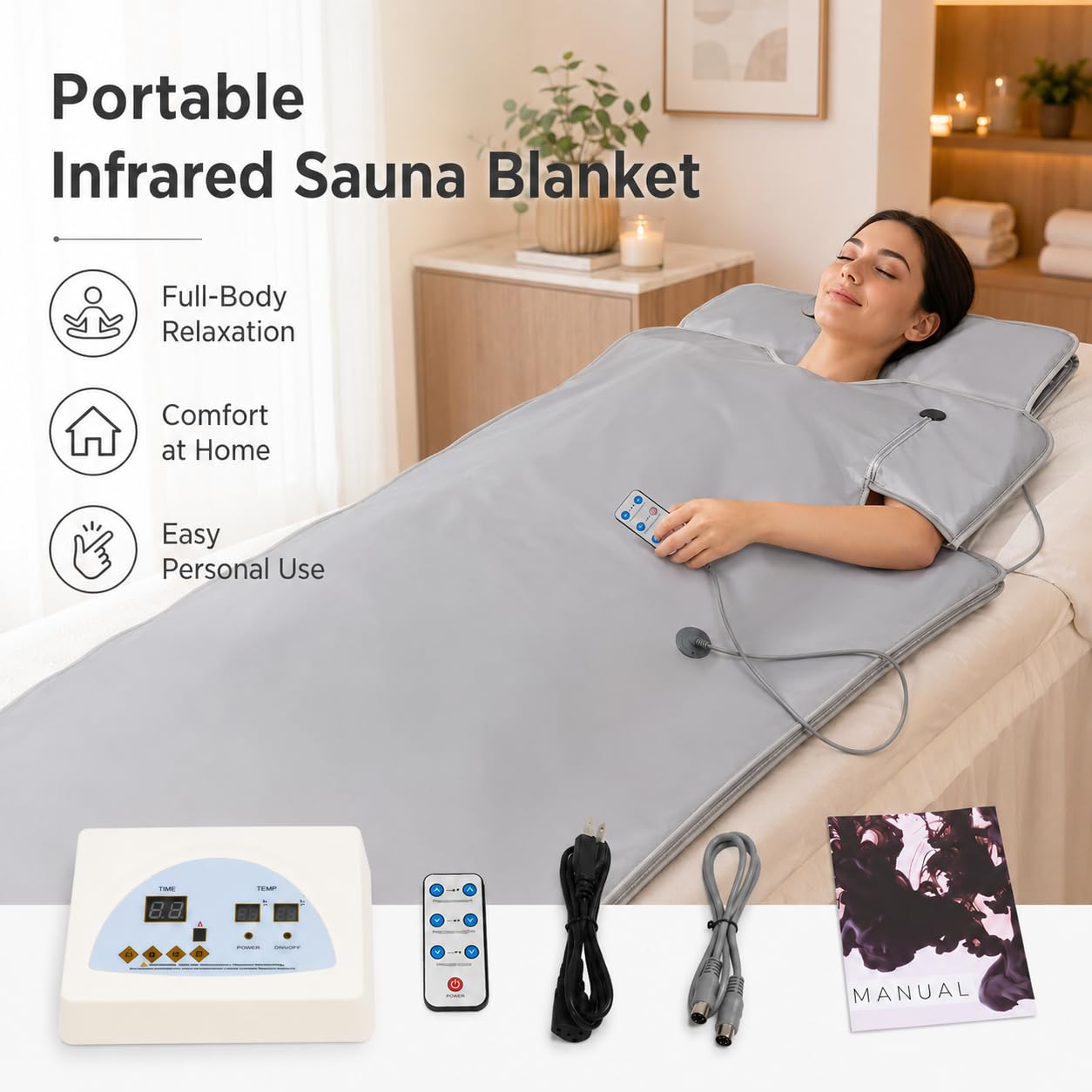 Couverture Sauna Infrarouge 650w Portable Sauna Température Réglable, Avec Télécommande Et Minuterie, Pour Salon De Beauté, Spa, Maison