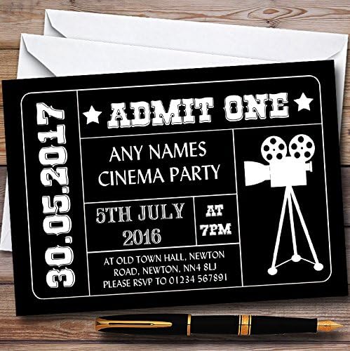 Black Admit One Movie Film Cinema Personalized Childrens Birthday Party Invitations
