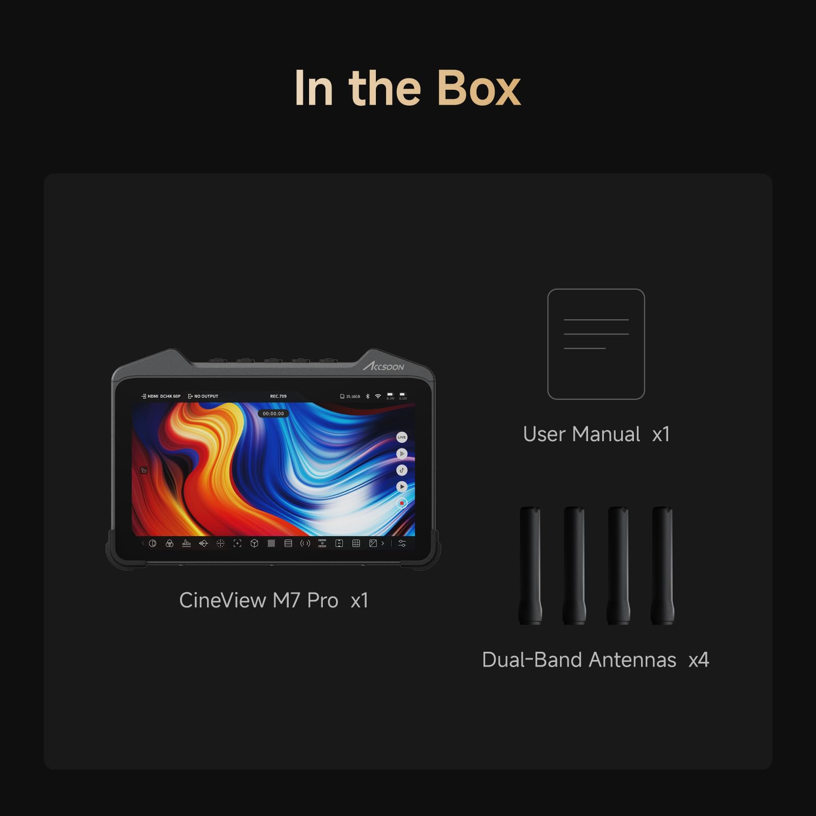 Accsoon Cineview M7 Pro 4K60 - Monitor da 7 pollici, display da campo senza fili con ingresso e uscita HDMI SD, trasmissione doppia banda, 1000 Nit, Live Stream, LUT-Box