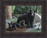 New Discoveries by Kevin Daniel 17x21 Mama Bear and Cubs Wildlife Framed Art Print Wall Décor...