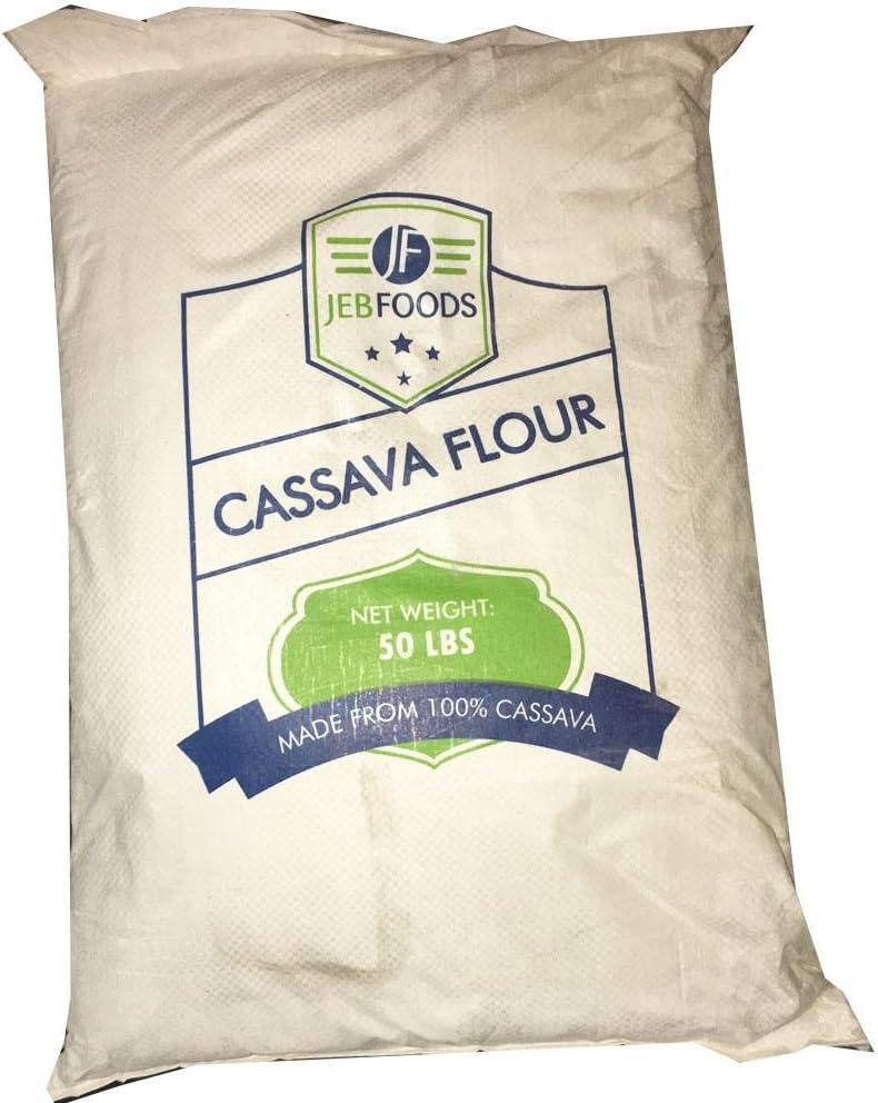 Jeb Foods Cassava Flour Bulk 50lb Bag | Gluten Free Baking Made With Hand-Peeled Cassava Root | Paleo Non-GMO Grain Free Kosher Flour Alternative | 50lb Bag