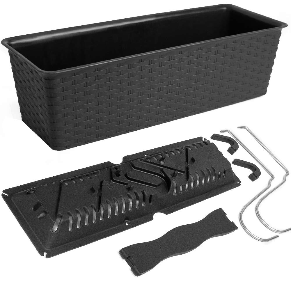 Deuba® Self Watering Plant Pot | 39x16x14.5cm | 6 Litre Self-Watering System | Rattan Effect | Window Box | Hanging Balcony Planter Ratolla Plant Box | Anthracite