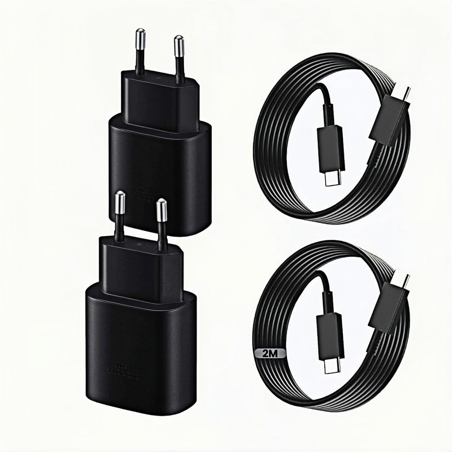 25W USB C Ladegerät 2er-Pack Schnellladegerät mit 2m Ladekabel für iPhone 17/15/16 Serie, USB C Netzteil Stecker für Samsung Galaxy S26/S25/S24/S23/S22/S21/A55/A54/A51 (Schwarz)
