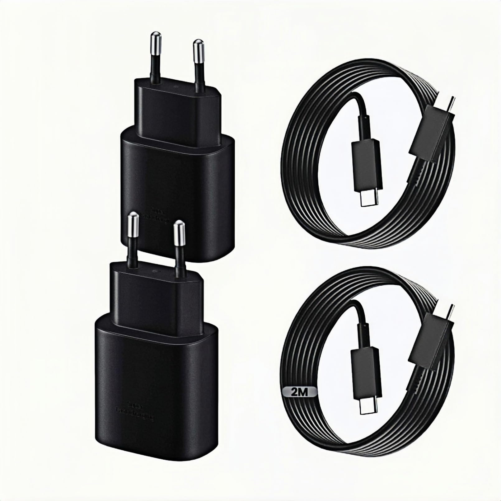 25W USB C Ladegerät 2er-Pack Schnellladegerät mit 2m Ladekabel für iPhone 17/15/16 Serie, USB C Netzteil Stecker für Samsung Galaxy S26/S25/S24/S23/S22/S21/A55/A54/A51 (Schwarz)