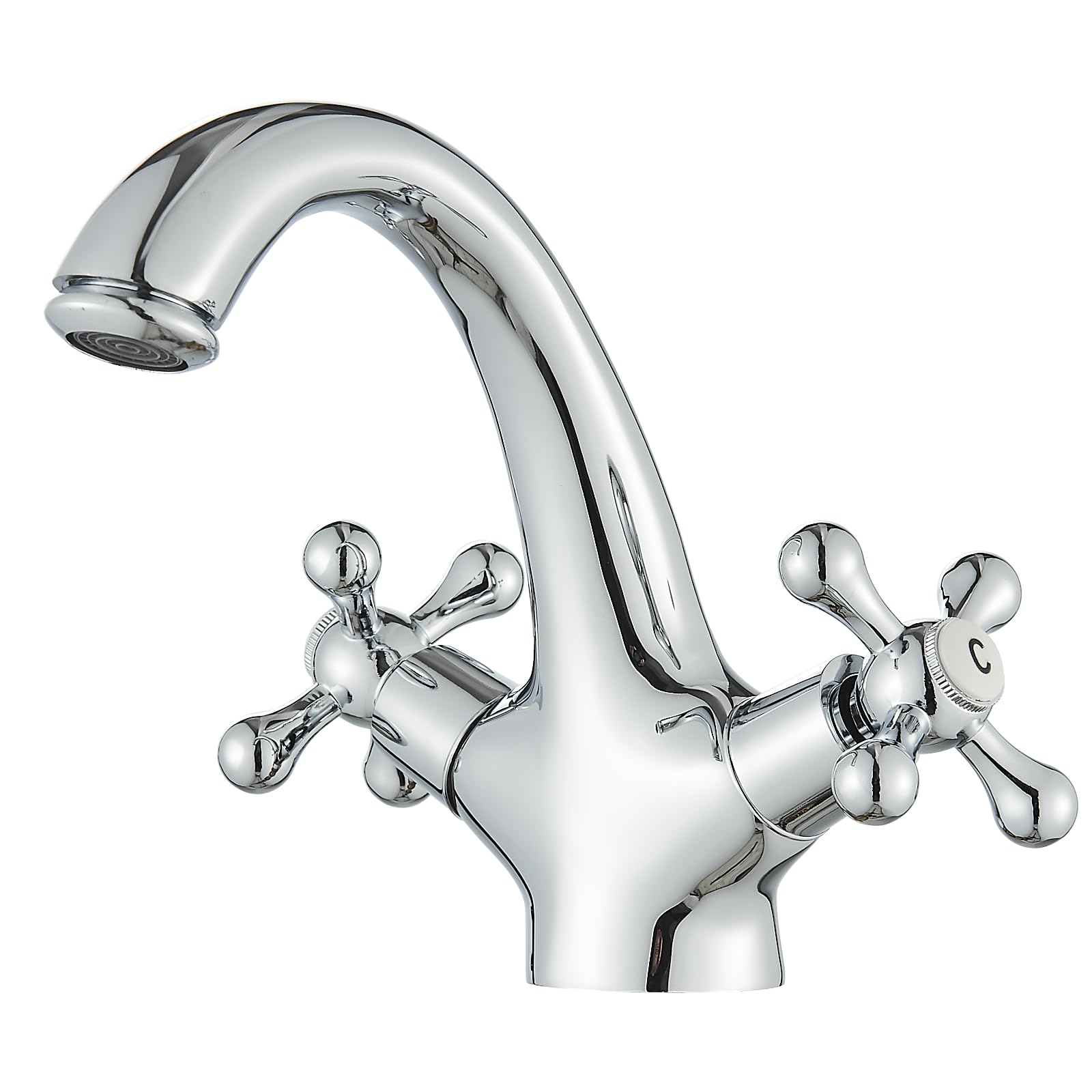 Grifo Mezclador con dos Mandos en Cruz para Lavabo Estilo Victoriano Tradicional Grifo de Lavabo vintage Cromado