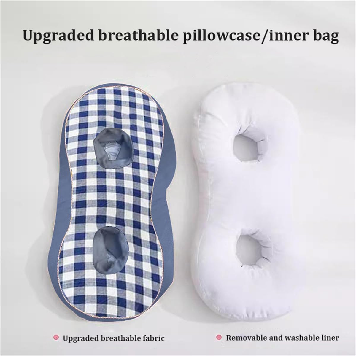 B,Double-Hole Ear Piercing Pillow,Travel Friendly CNH Pillow with Removable Pillowcase,Ear Pain & Post-Piercing Relief,Ear Piercing Protection