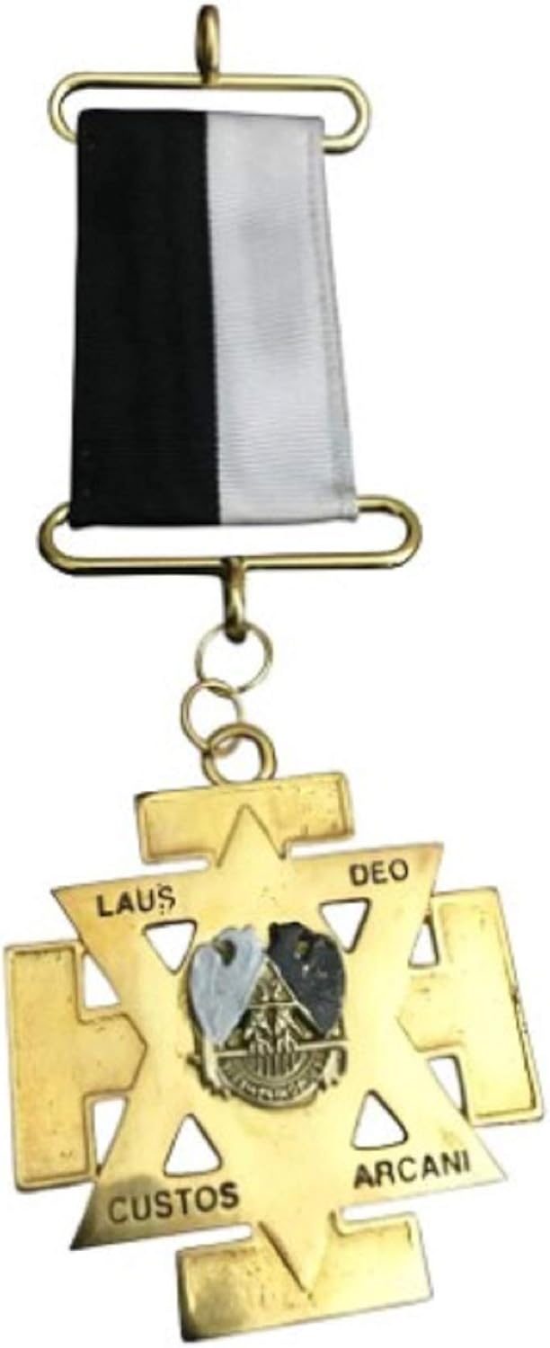 Scottish Rite Commander in Chief Officer Masonic Jewel - Wings Down, Black White Ribbon | Masonic regalia Jewels | Past master mason jewel | Masonic jewel gifts | Freemason Jewels