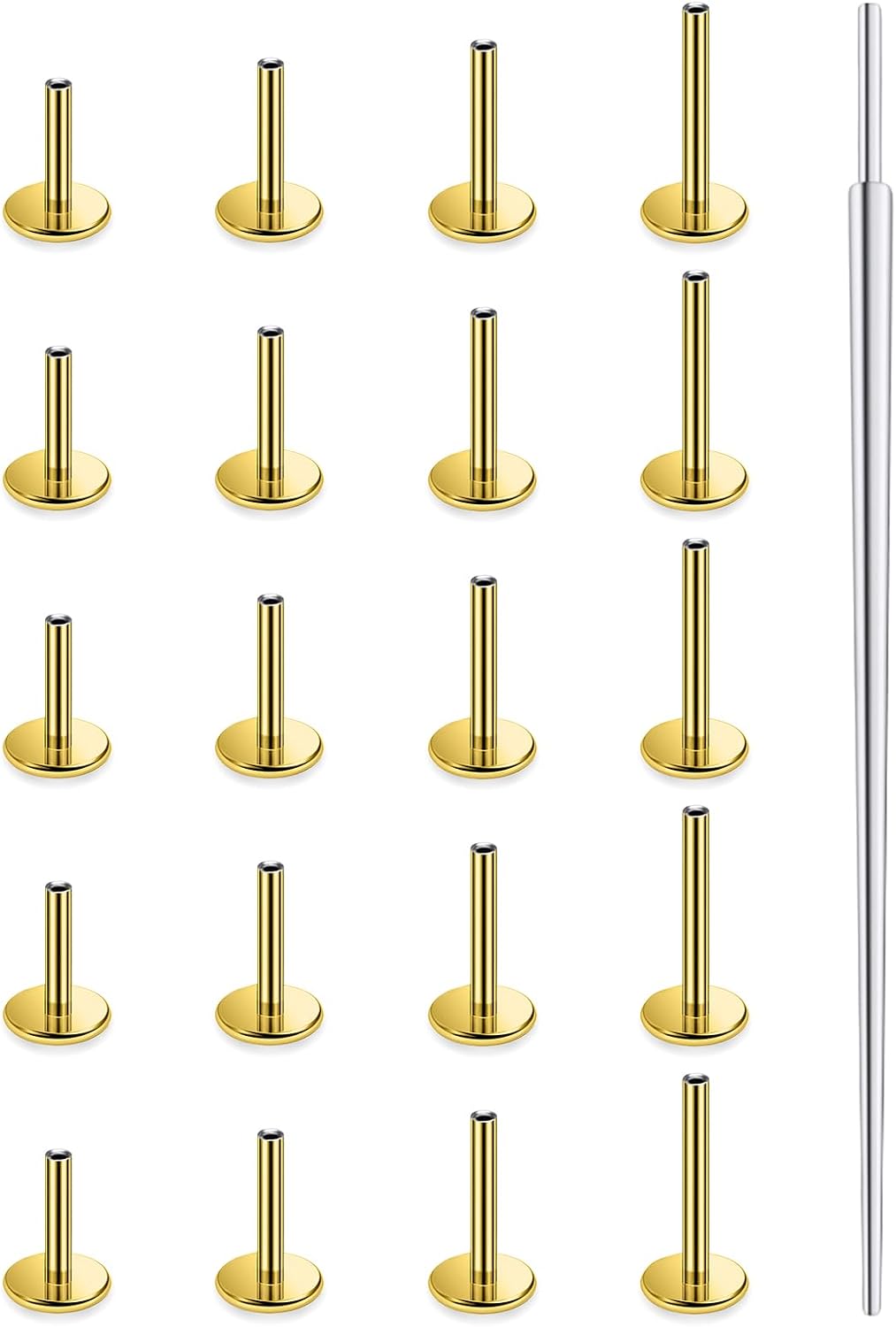 20G 18G 16G Surgical Steel Threadless Replacement Post Bar Flat Back Stud Earrings For Nose Forward Helix Cartilage Tragus Conch Lobe Medusa Labret Lip Ring Piercing Jewelry For Women Men