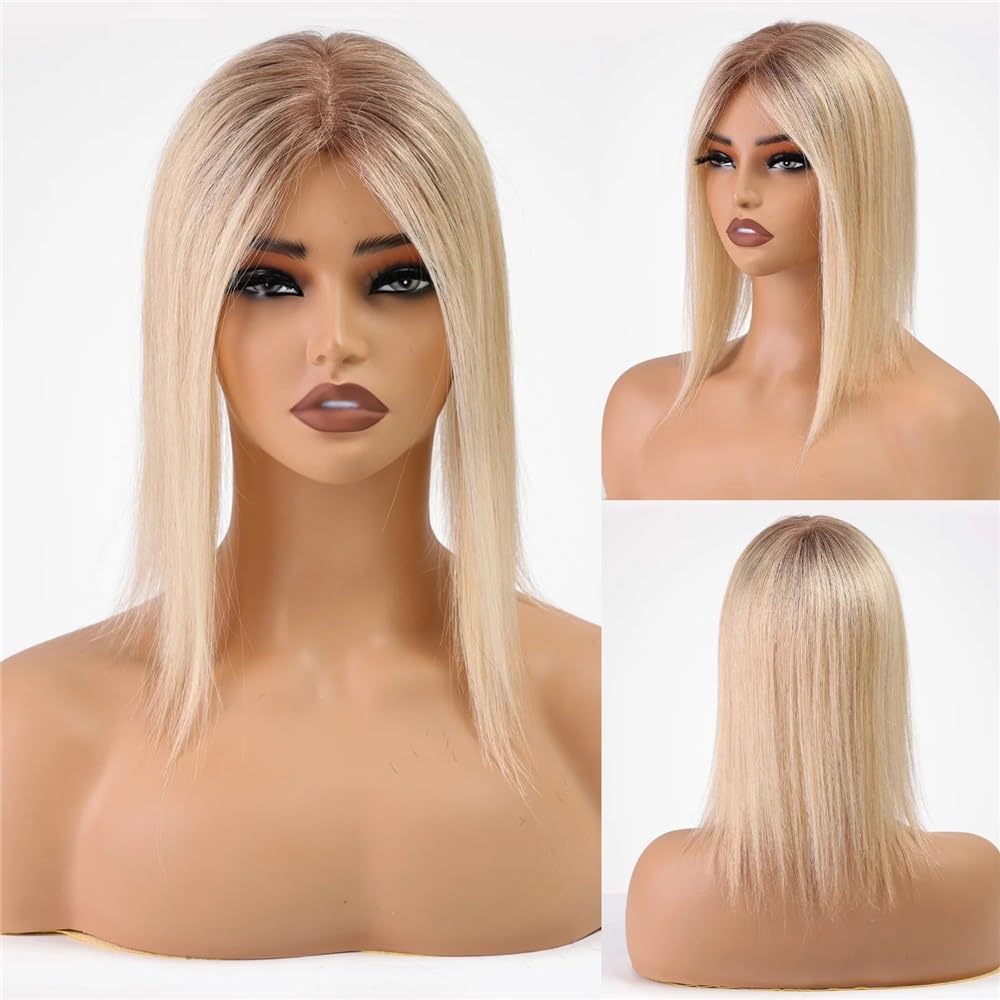 Echthaar-Topper, Haarteile, Mittelteil, Damen, Spitzenbasis, Clip-In, 11,4 x 12,7 cm, Topper, 30,5 cm Fügt Haarvolumen hinzu(Ombre blonde)
