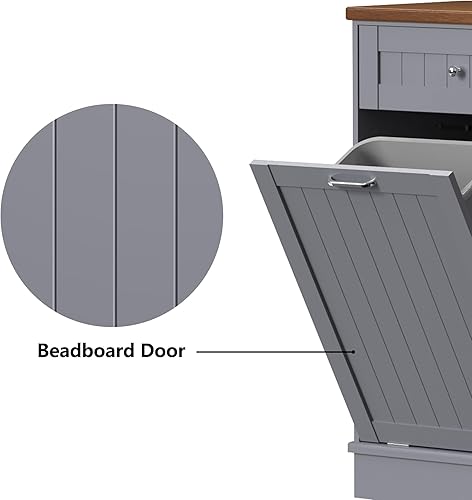 Miniatura 4 de Armario de basura inclinable de madera de 10 galones gabinete de reciclaje con cajón oculto armario de basura inclinable cubo de cocina gris