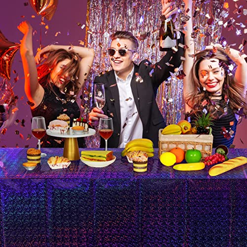 Image of FunnyPars 4 Pack Iridescent Purple Plastic Tablecloths Shiny Disposable Laser Rectangle Table Covers Holographic Foil Tablecloth Iridescent Kpop Birthday Bridal Wedding Party Decoration, 54 inchx108 inch