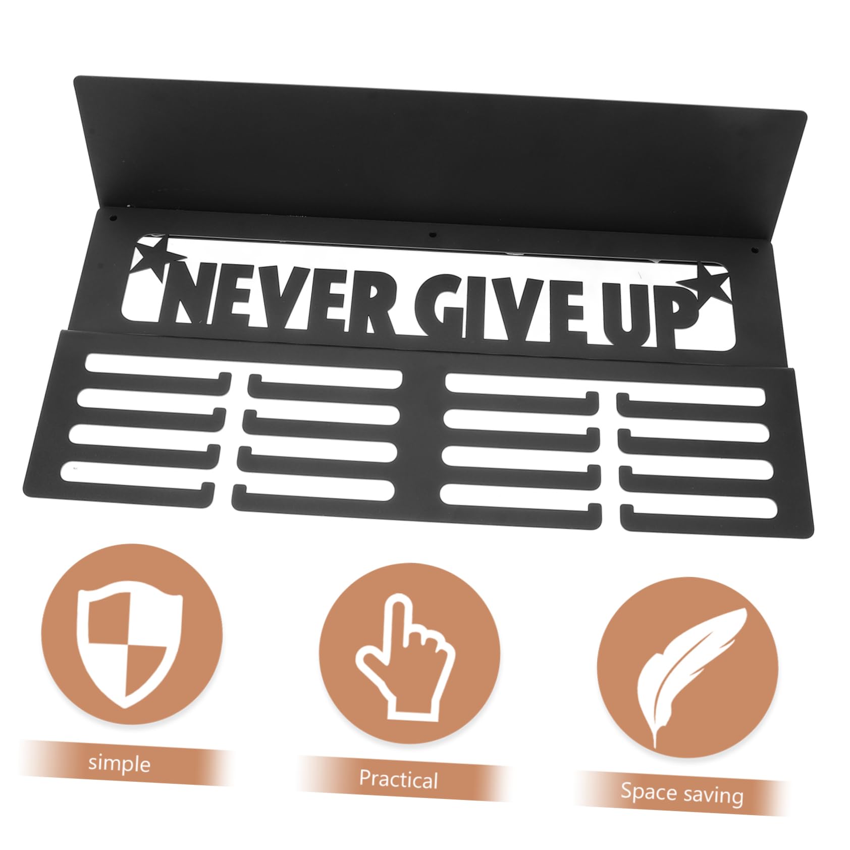 POPETPOP Expositor de Medallas Estante y Ganchos, Soporte Medallas Deportivas para Pared, Hierro Negro, Diseño Duradero y Ahorro de Espacio para Hogar