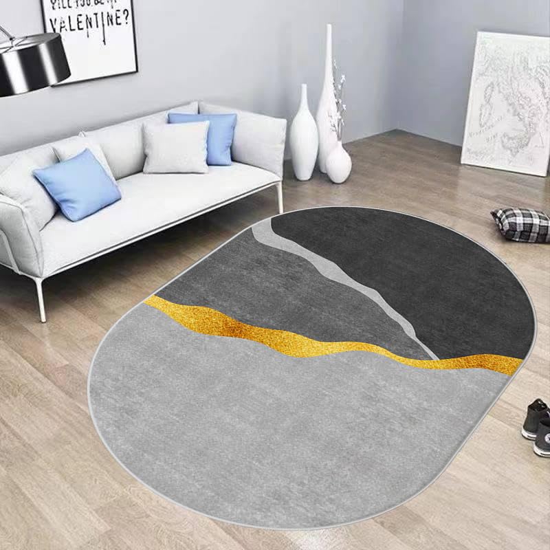 Tapis de sol ovale abstrait doré et gris à motif moderne chic