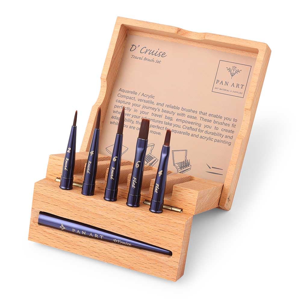 Pan Art Brush Set No. 04-08 – Versatile Artist Brushes for Watercolour & Gouache, Acrylics – Premium Brush for Artists Painting Set for Beginners & Professionals