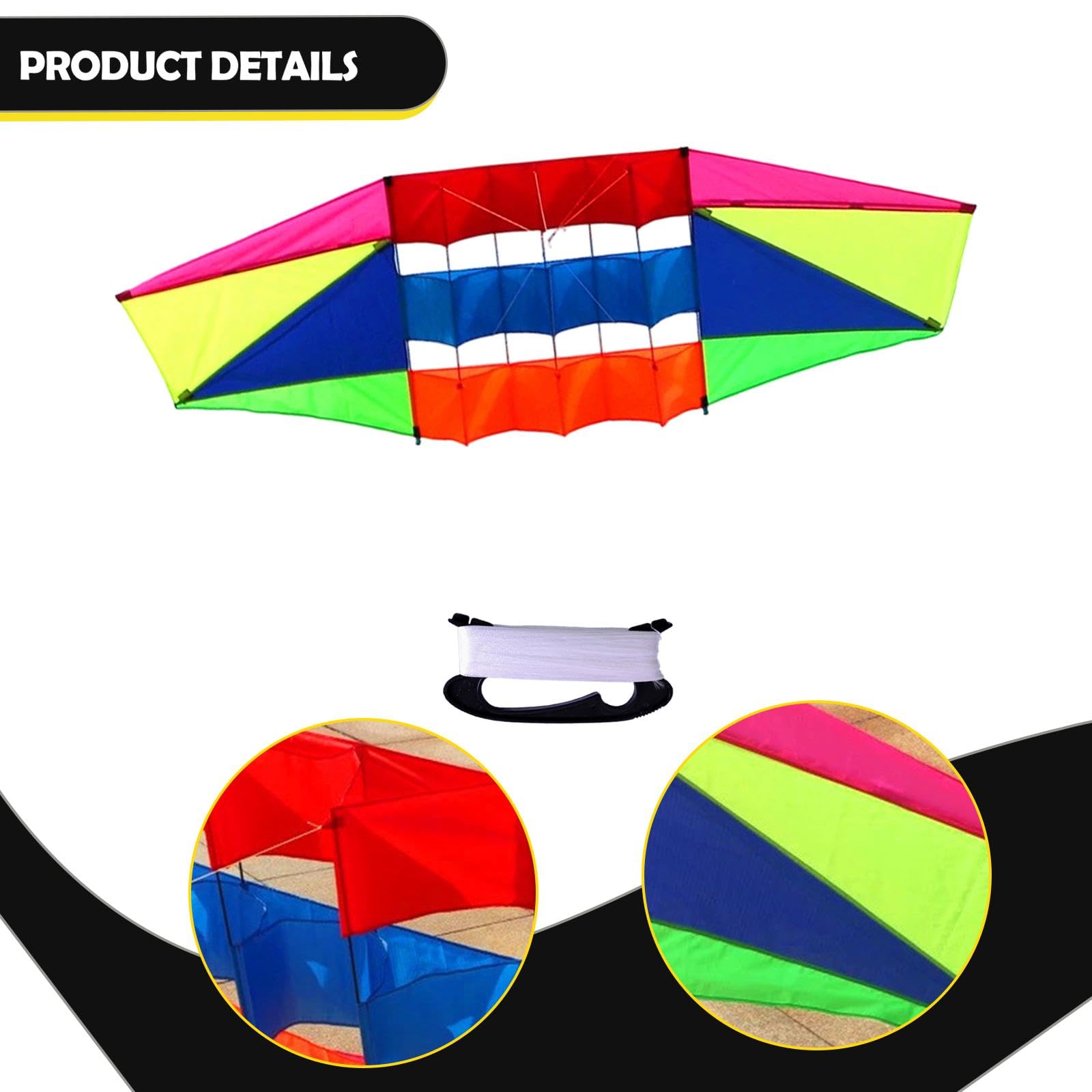 Cometa Grande para Niños y Adultos, 205 cm x 80 cm (80.7 x 31.5 Pulgadas), Paracaídas de Tela Resistente, Cometa de Playa con 100m de Cuerda