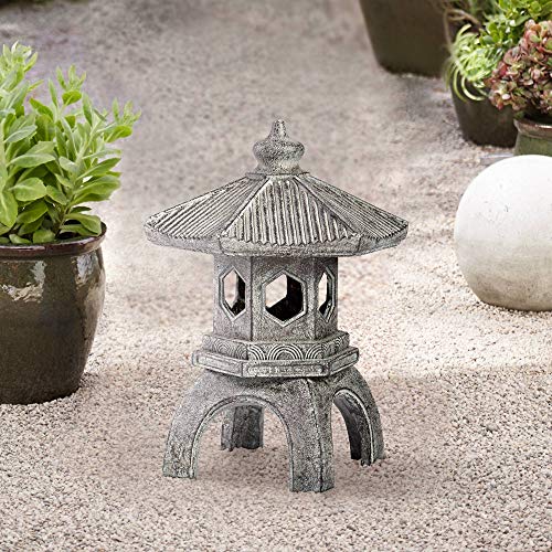John Timberland Pagoda Statue Sculpture Asian Japanese Garden Decor Indoor Outdoor Front Porch Patio Yard Outside Home Balcony House Exterior Lawn Gray Old Faux Stone Finish Resin 16 1/2' Tall