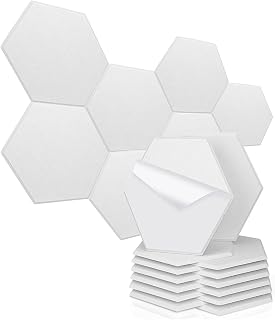 Painéis de Espuma Acústica 12 Peças , Autoadesivos,Alta Densidade,12 Peças Acolchoamento À Prova De Som 12×10×0.4in,Hexagonais,Hipotenusa Espuma De Isolamento Acústico Para Estúdio De Gravação,Escritório E Porta