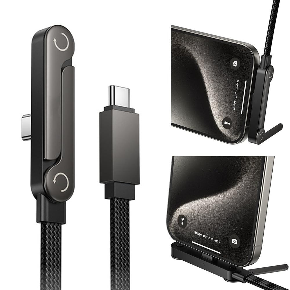 Photo 1 of 2 in 1 USB C Charger Cable with Invisible Stand, USB C to USB C 240w Fast Charging Braided Cord and Phone Stand Compatible with iPhone,Samsung and Android Phone,Type C PD Charging Cable,5ft,Black