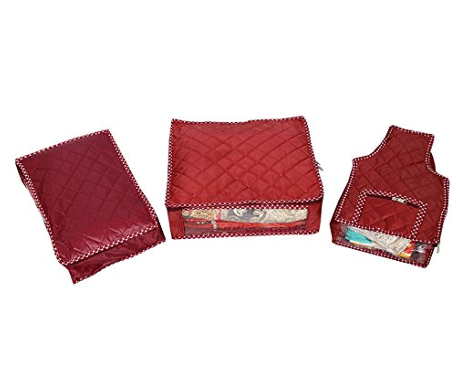 Kuber Industries 3 Piece Rexine Saree Cover, Blouse Cover and Petticoat Cover Set