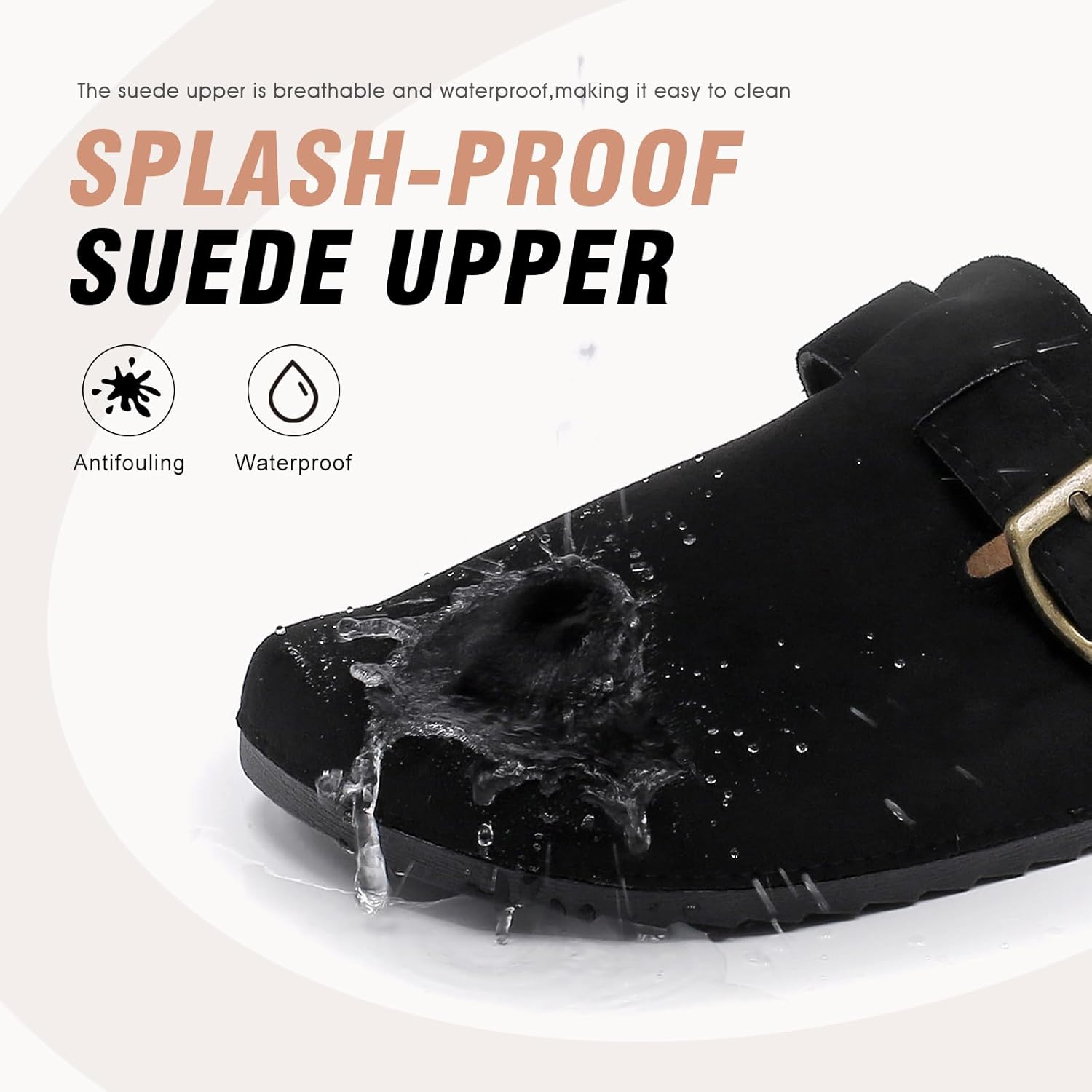 Men's Suede Clogs with Back Strap Adjustable Cork Footbed Leather Mules Clogs for Women Comfort Memory Foam Slingback Clog Sandal with Buckle Slip on Potato Shoes (US Size 11 Women/10 Men) - Image 4