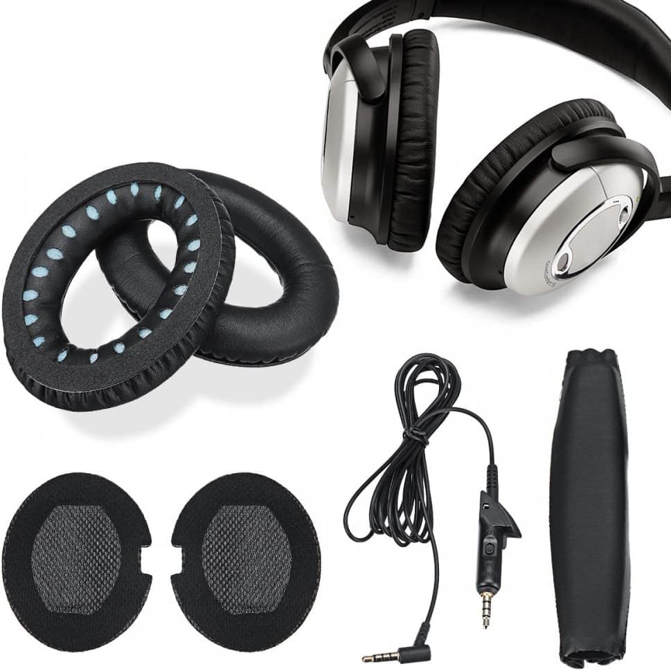 Replacement Headphone EarPads Audio Cable Headband Set for Bose QuietComfort QC15