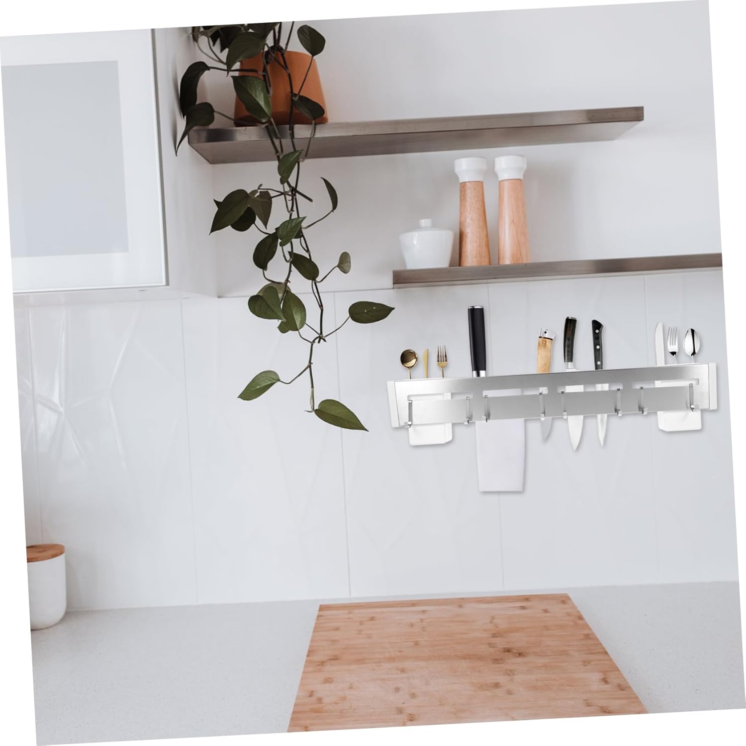 4pcs Stainless Steel Wall-mounted Cutter Holder Rack Easy Install Kitchen Cutlery Organizer Compact Design for Utensils Chopsticks No Drill Installation