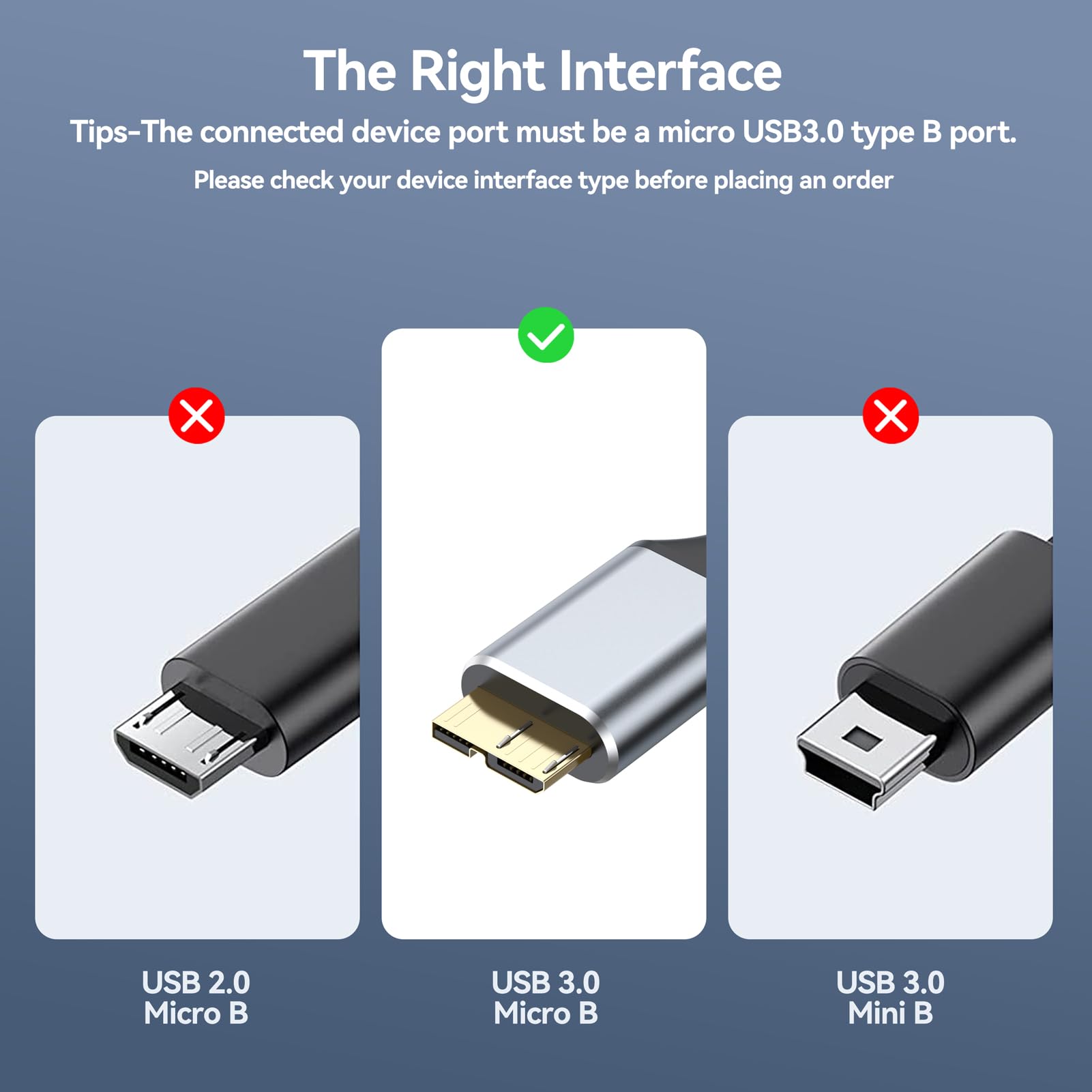 Cable micro USB (10 pies, gris, 1 unidad)