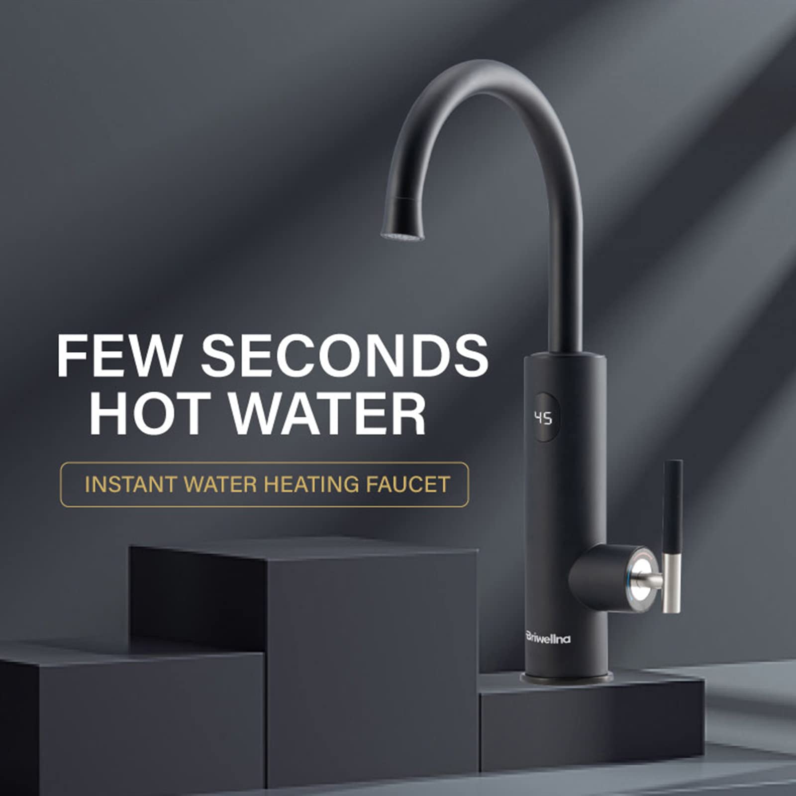 Rubinetto da Cucina Nero Opaco, Rubinetto per scaldabagno Elettrico, Rubinetto per Acqua istantanea Senza Serbatoio, Rubinetto per Riscaldamento rapido con Display Digitale a LED, Miscelatore per