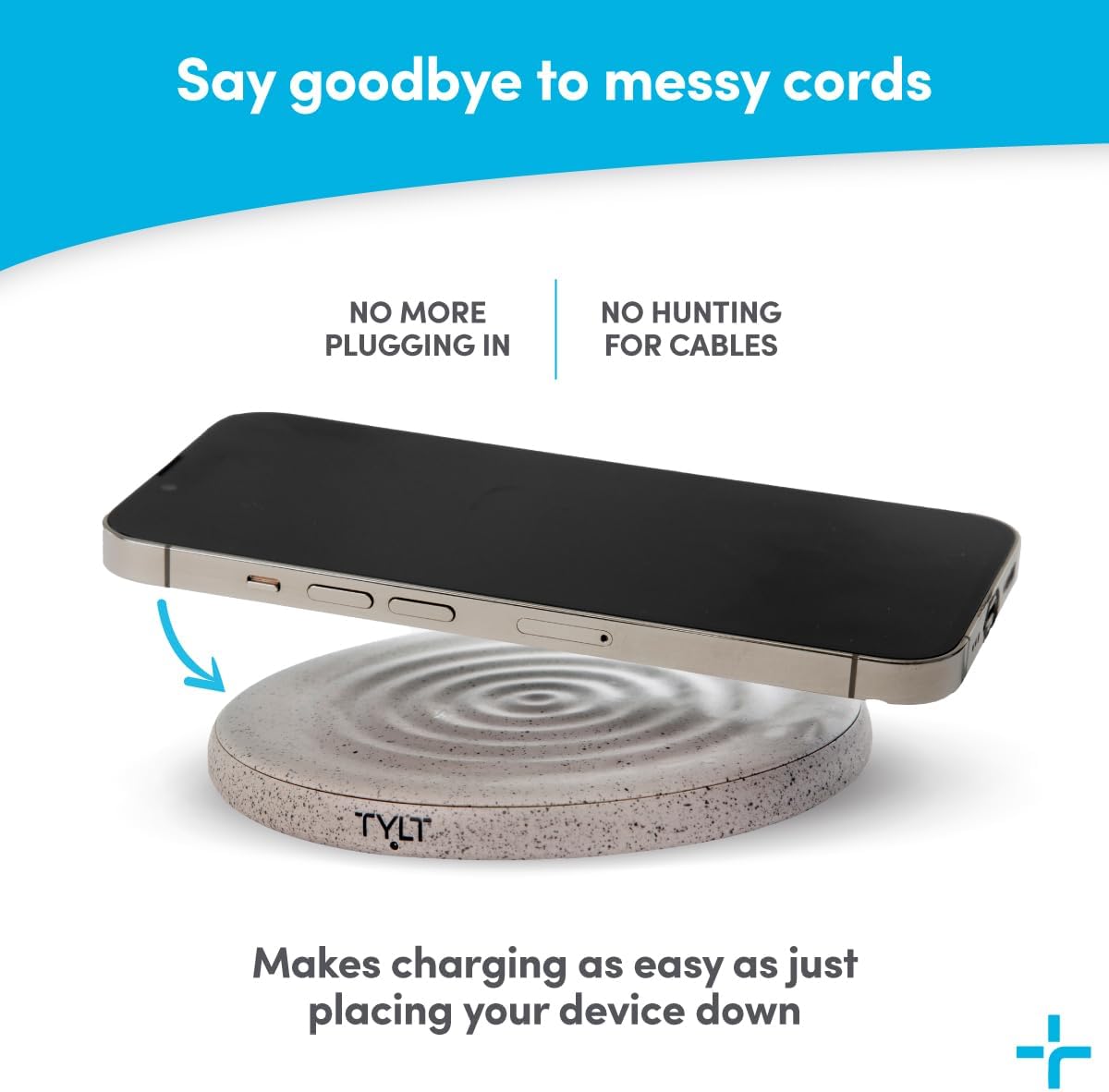 TYLT Ripple Wireless Charger 15W Charging Pad Device for iPhone 16/15/14/13/12/11 Series, Android Smartphones, AirPods, and Other Qi Compatible Devices (Gray)
