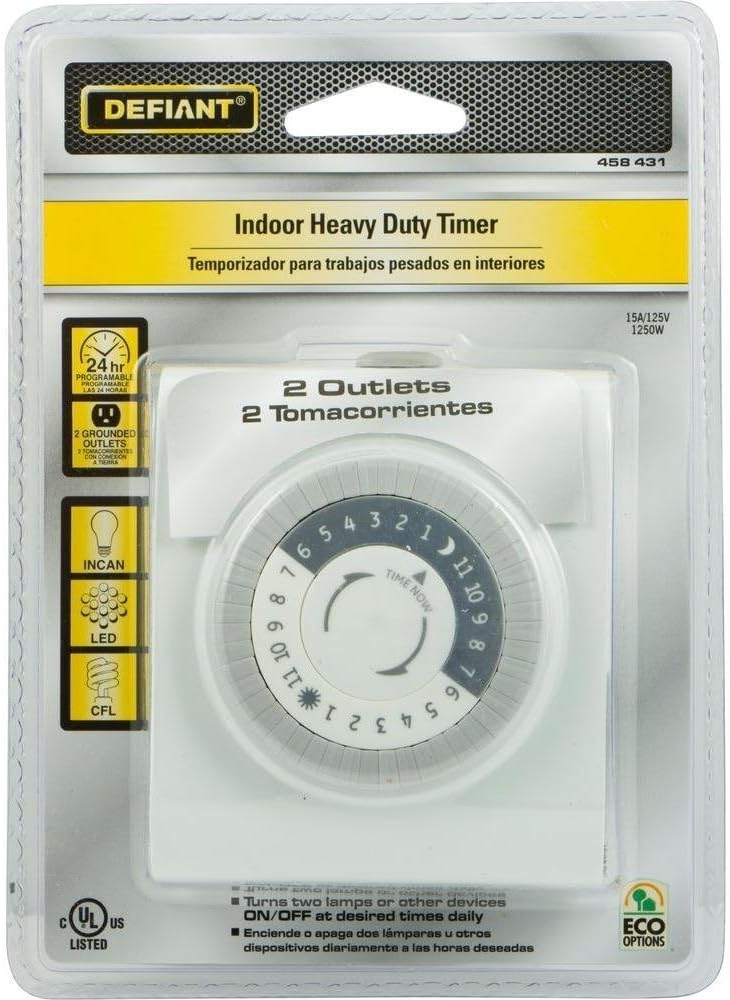 15-Amp 24-Hour Plug-In Heavy Duty Mechanical Pin Timer with 2 Grounded Outlets