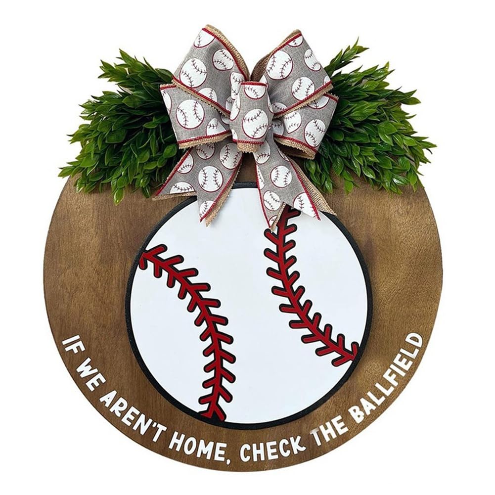 CTRLZS Welcome Sign for Front Door Decor Baseball Lover Farmhouse Decor Wreath Funny Welcome Front Door Wreath with Bow