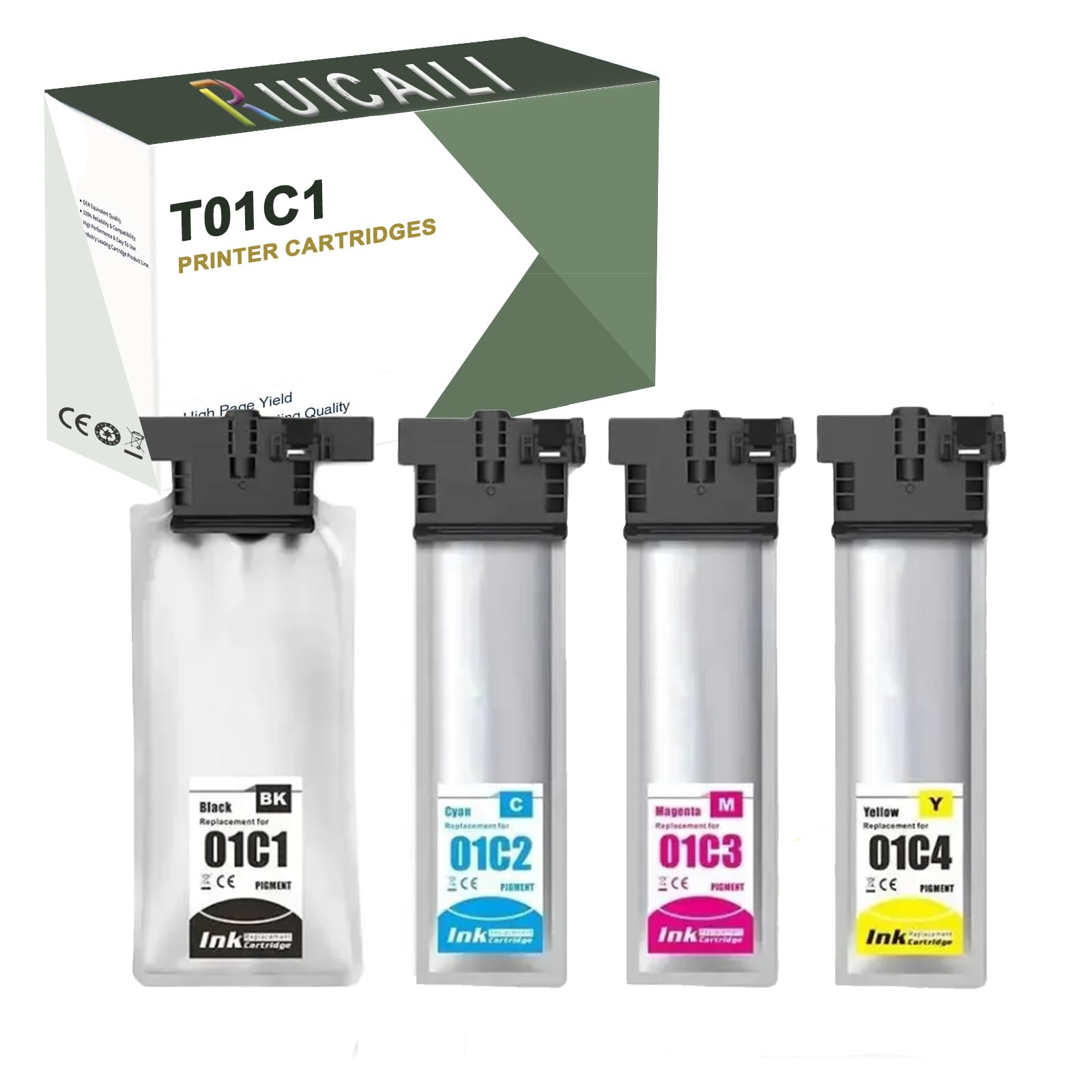 T01C1 T01C2 T01C3 T01C4 - Cartuccia di inchiostro compatibile per Epson Workforce Pro WF-C529R WF-C579R WF-C579RDWF (4PK-BK/C/M/Y)