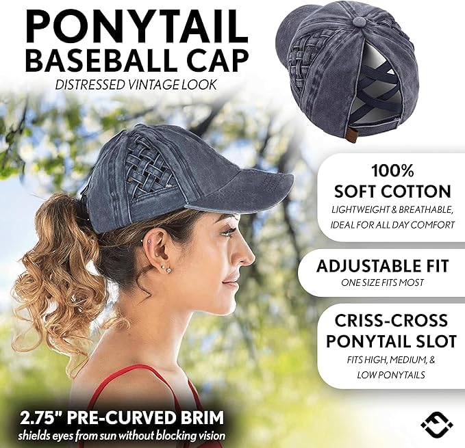 Image of Funky Junque Womens Baseball Cap Dad Hat Ponytail Messy Bun Trucker Ponycap