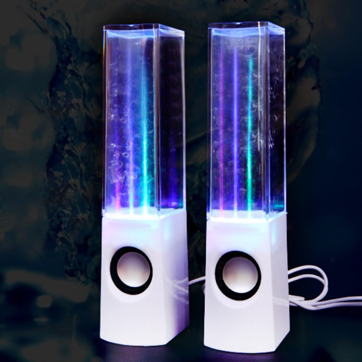 Altavoces de Fuente Musical para PC y Portátil Luces LED Integradas, Diseño Blanco en Abs y Acrílico, Potencia 2x3w para Fiestas y Actividades