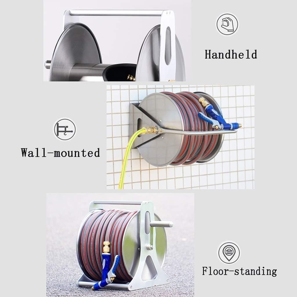 Soporte de Pared de Acero Inoxidable para enrollar mangueras, Ideal para Lavar Coches y regar el jardín.