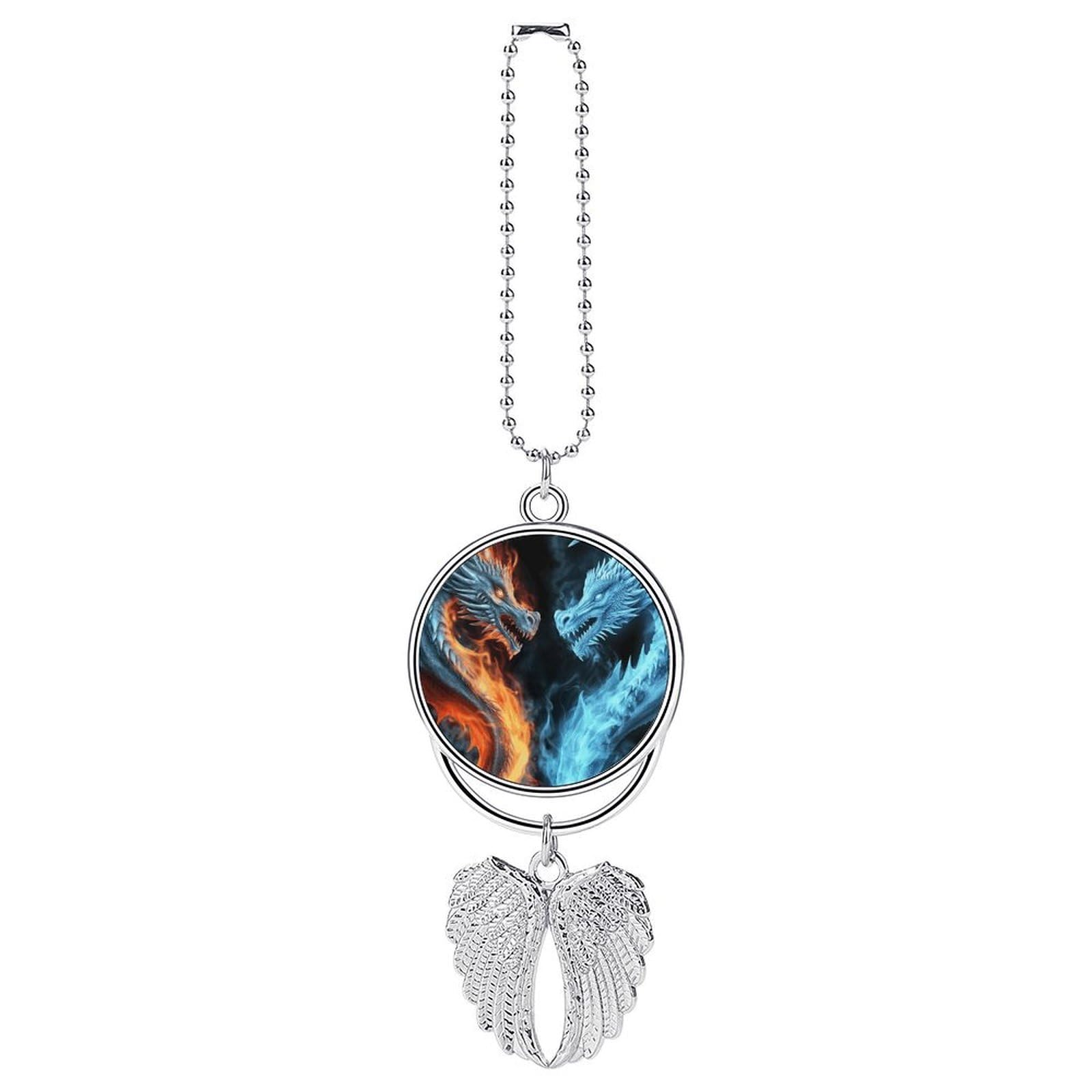 Car Charm Zinc Alloy Rearview Mirror Hanging Ornament Premium Metal Ice and Fire Dragons Car Pendant for Auto Interior Decor Accessories,Unique Gift for Adult,Silver-Style