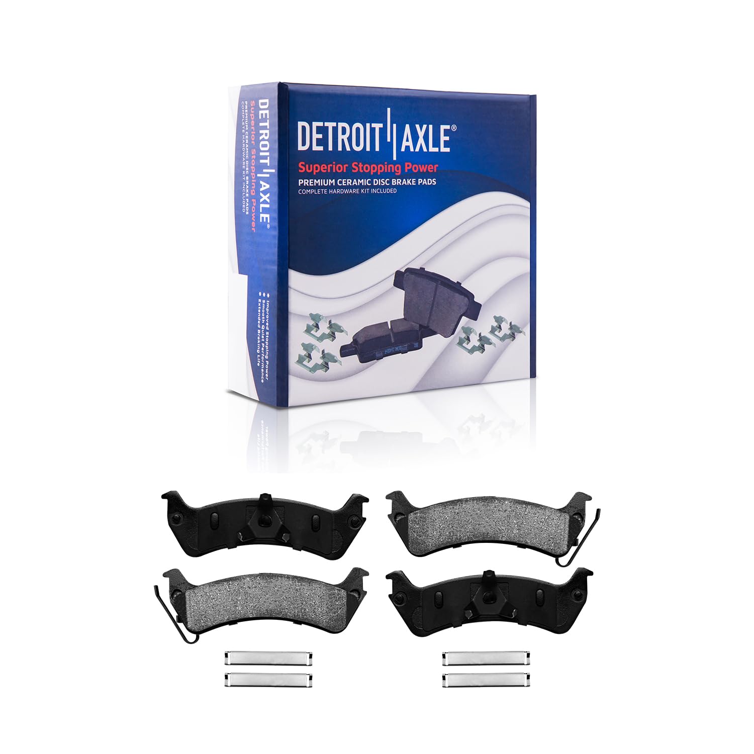 Detroit Axle - Pair (2) Rear Disc Ceramic Brake Pads w/Hardware Replacement