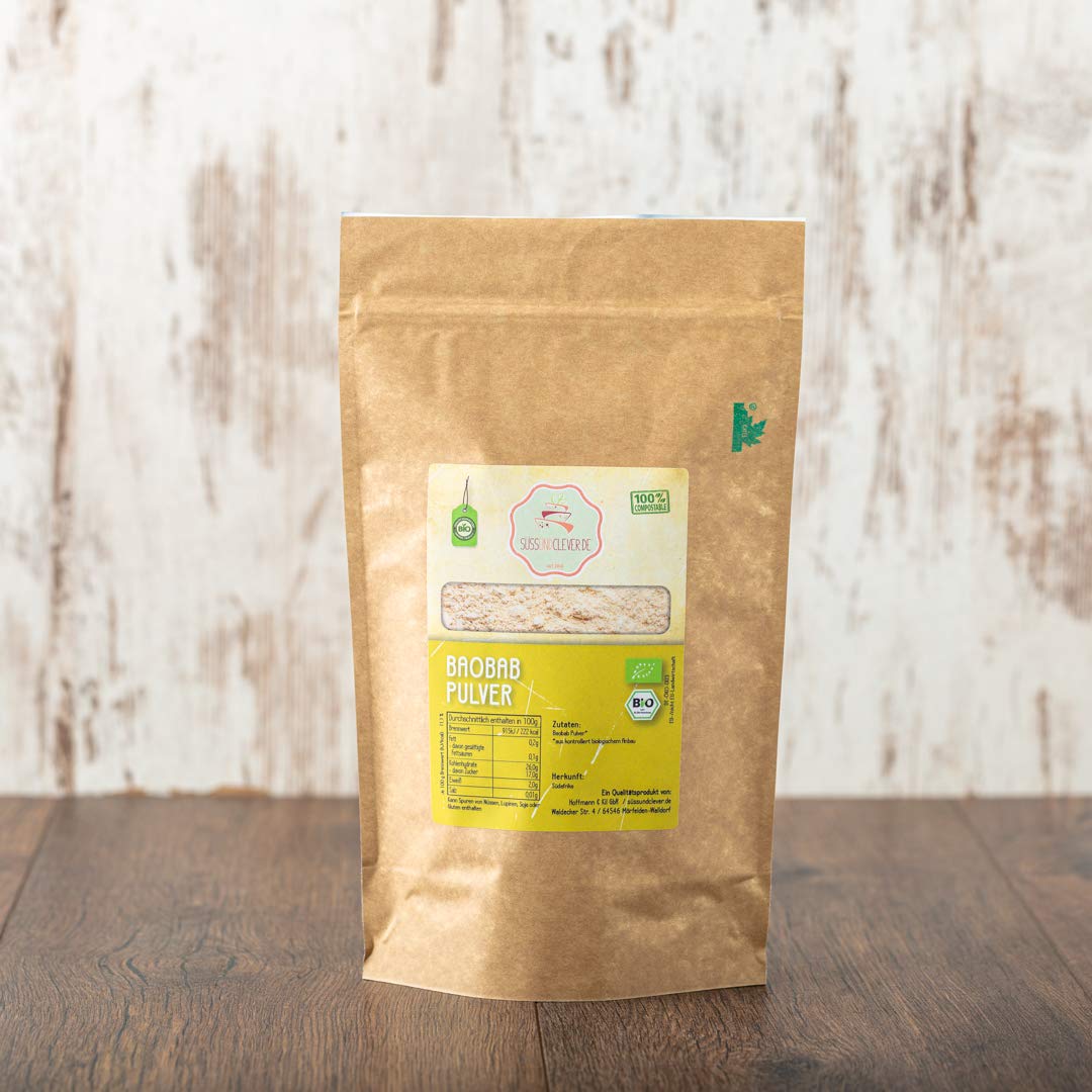 süssundclever.de® Bio Baobab Pulver | 1,0 kg | Premium Qualität | plastikfrei und ökologisch-nachhaltig abgepackt