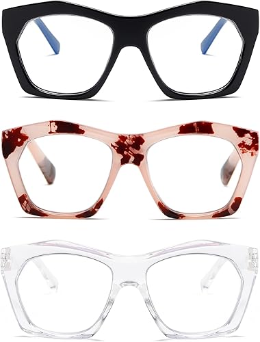 Miniatura 6 de Viseng Paquete de 3 anteojos de lectura para mujer, diseño de marco, de gran tamaño, bloqueo de luz azul, lector de computadora +1.25