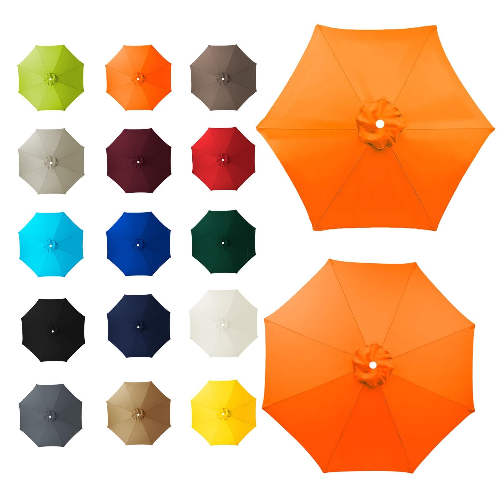 6 Arms/8 Arms Umbrella Replacement Canopy, Replacement Canopy, Replacement Parasol Cover, Sun Umbrella Replacement Cloth, Many Colours, for Patio Market Table, Patio, swimming Pool(Orange,8ribs:2m/6.5