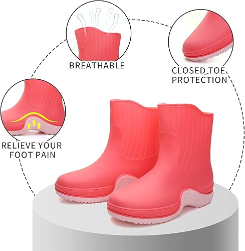 Miniatura 3 de Botas de lluvia para mujer, botas de jardín impermeables para mujer, botas de lluvia cortas de goma, botines Chelsea antideslizantes, zapatos