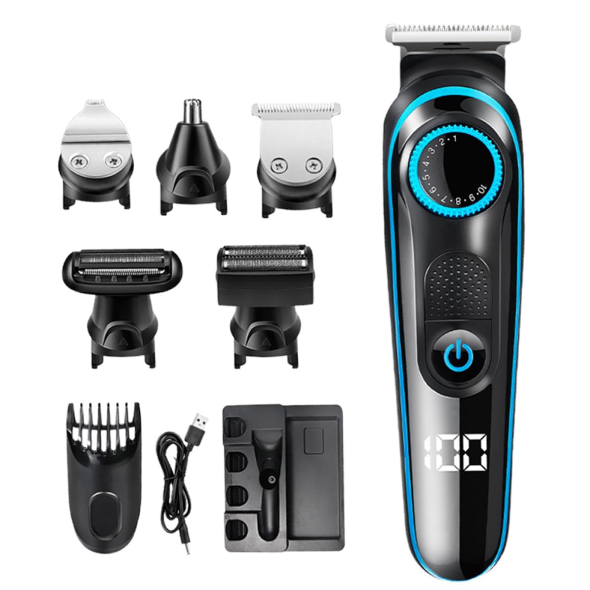NUOBESTY 5-in-1 Elektrische Haarschneidemaschine mit Lcd Anzeige Ergonomisches Design Edelstahlklingen Kabelloser Haartrimmer für Reisen und Geschäftsausflüge