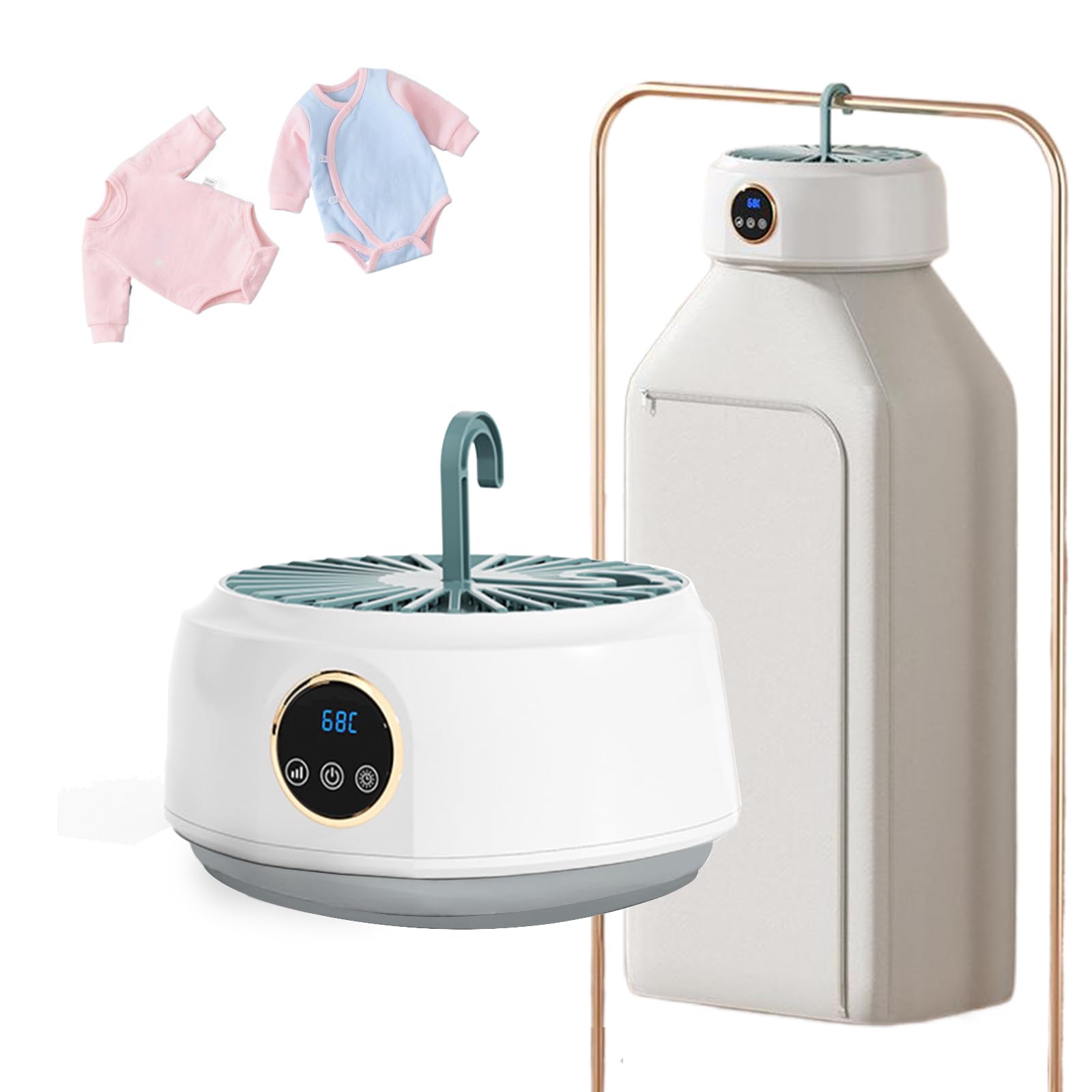 Secadora de ropa portátil pequeña, mini eléctrica con temporizador/esterilización UV/apagado automático, secado de ciclo de 360 grados, secador de aire caliente para dormitorio, apartamentos, hoteles