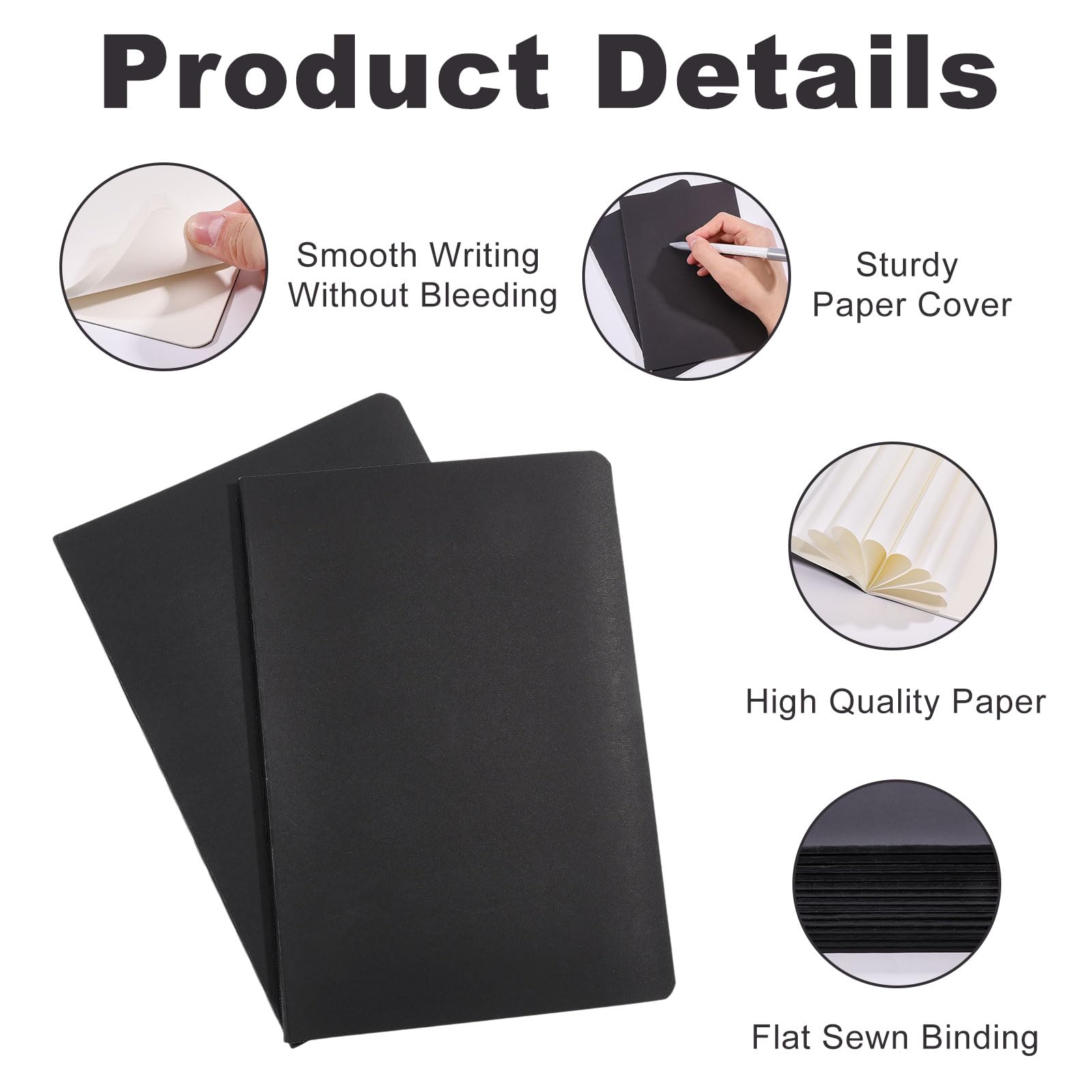 GLOBLELAND 30 cuadernos A5 negros, 50 hojas, 100 páginas, 20 x 12,7 cm, tamaño pequeño, bloc de notas pequeño, sin forro, papel grueso liso para suministros de oficina, dibujo, diario de escritura