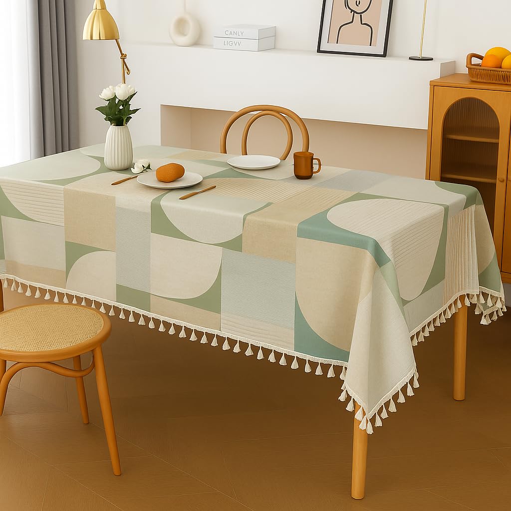 www.throwpillow.in abstract harmony print dining table cover with tassels rectangle shape 52"x108",anti skid table cloth for 7 feet center coffee table cover with tassels|living room diwali decor