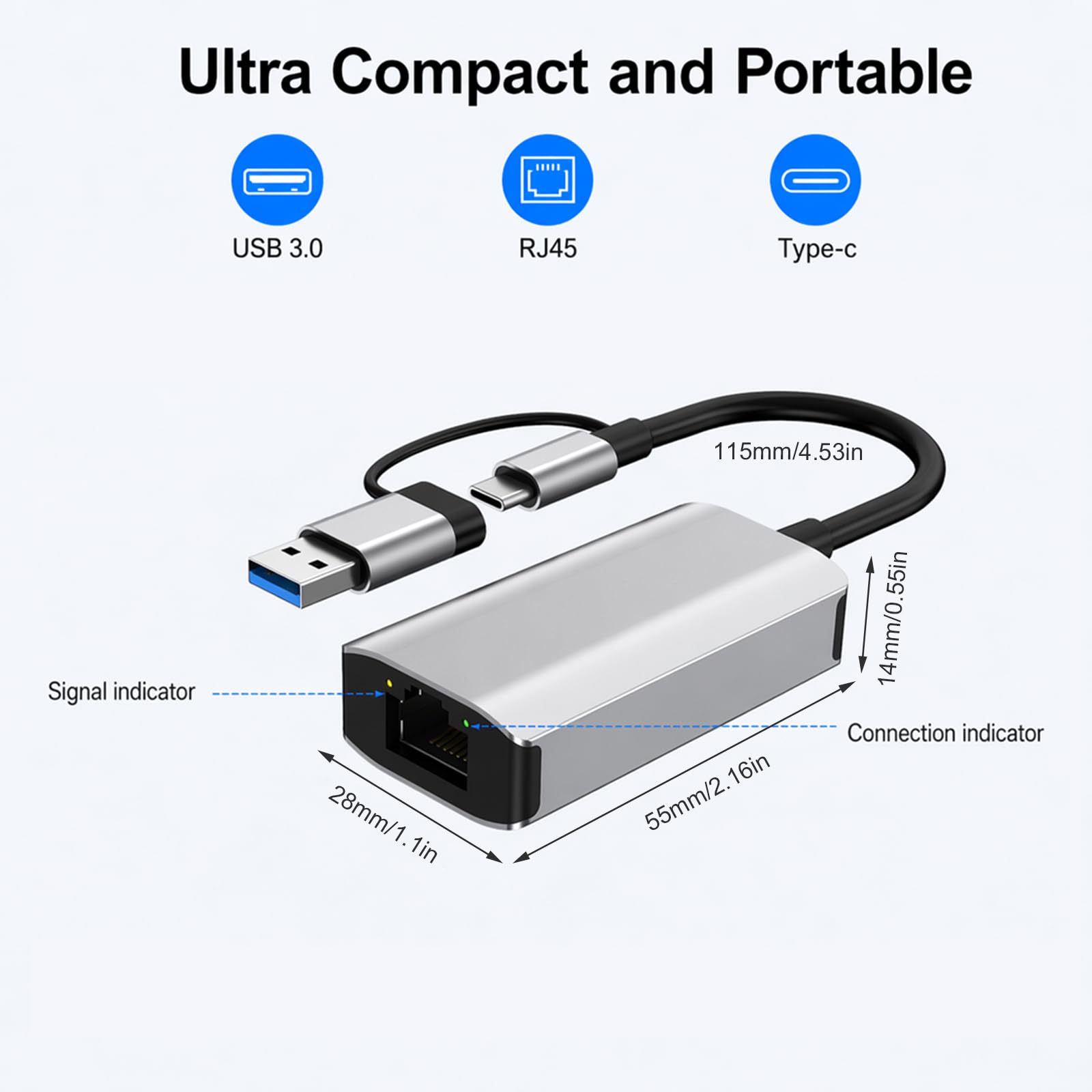 Adapter USB C Ethernet 1000 Mbps, USB 3.0 na RJ45 Gigabit adapter sieciowy, typ C LAN adapter do laptopów, tabletów, smartfonów PC