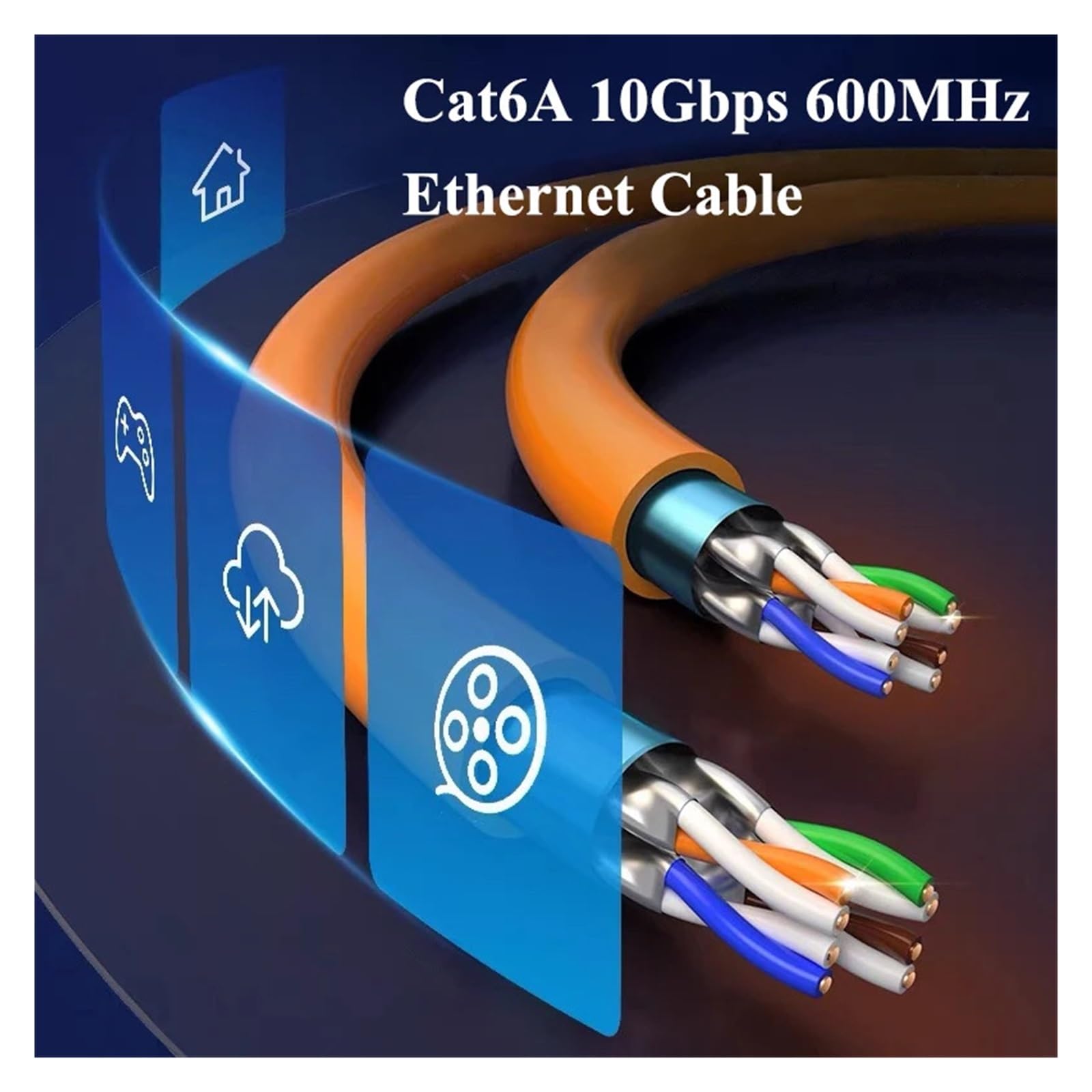 QS6169A Cavo di Rete Cat6a Doppia schermatura Cablaggio di Rete Gigabit con doppino Intrecciato (Size : 1M)