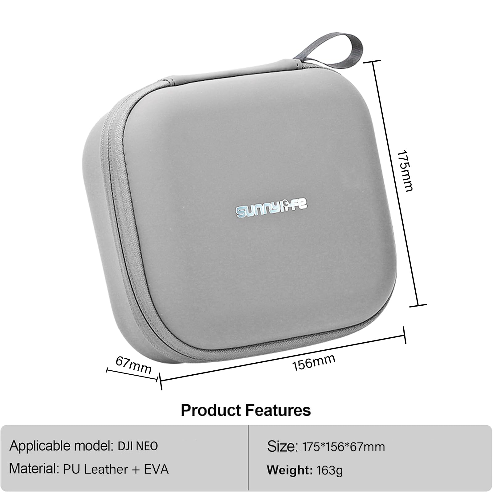 Étui De Transport Imperméable Pour DJI NEO2 - Cuir Synthétique, Design Élégant Noir/Gris, Compact Et Léger