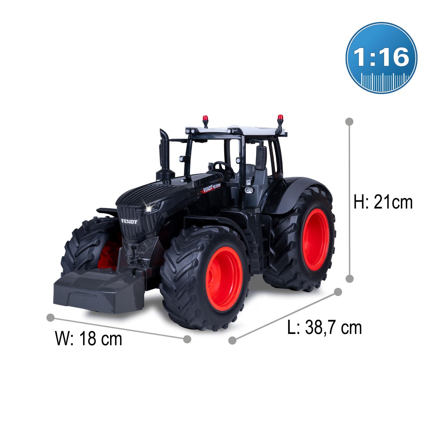 JAMARA 405365 Fendt 1050 Vario 1:16 2,4 GHz Black Special Edition, trattore Fendt Vario, giocattolo Trecker telecomandato RC per bambini, modello di veicolo agricoltura, sistema di plug RC